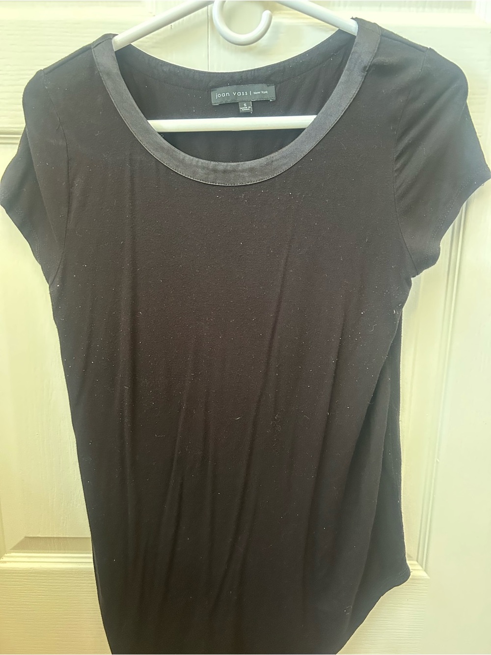 Joan Vass Black Scoop Neck Short Sleeve Tee with Contrast Trim